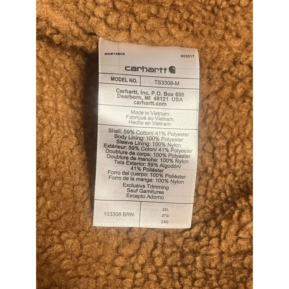 Carhartt Rain Defender Sherpa Lined Jacket Hoodie Mens 2XL Tan NWOT TS3308-M